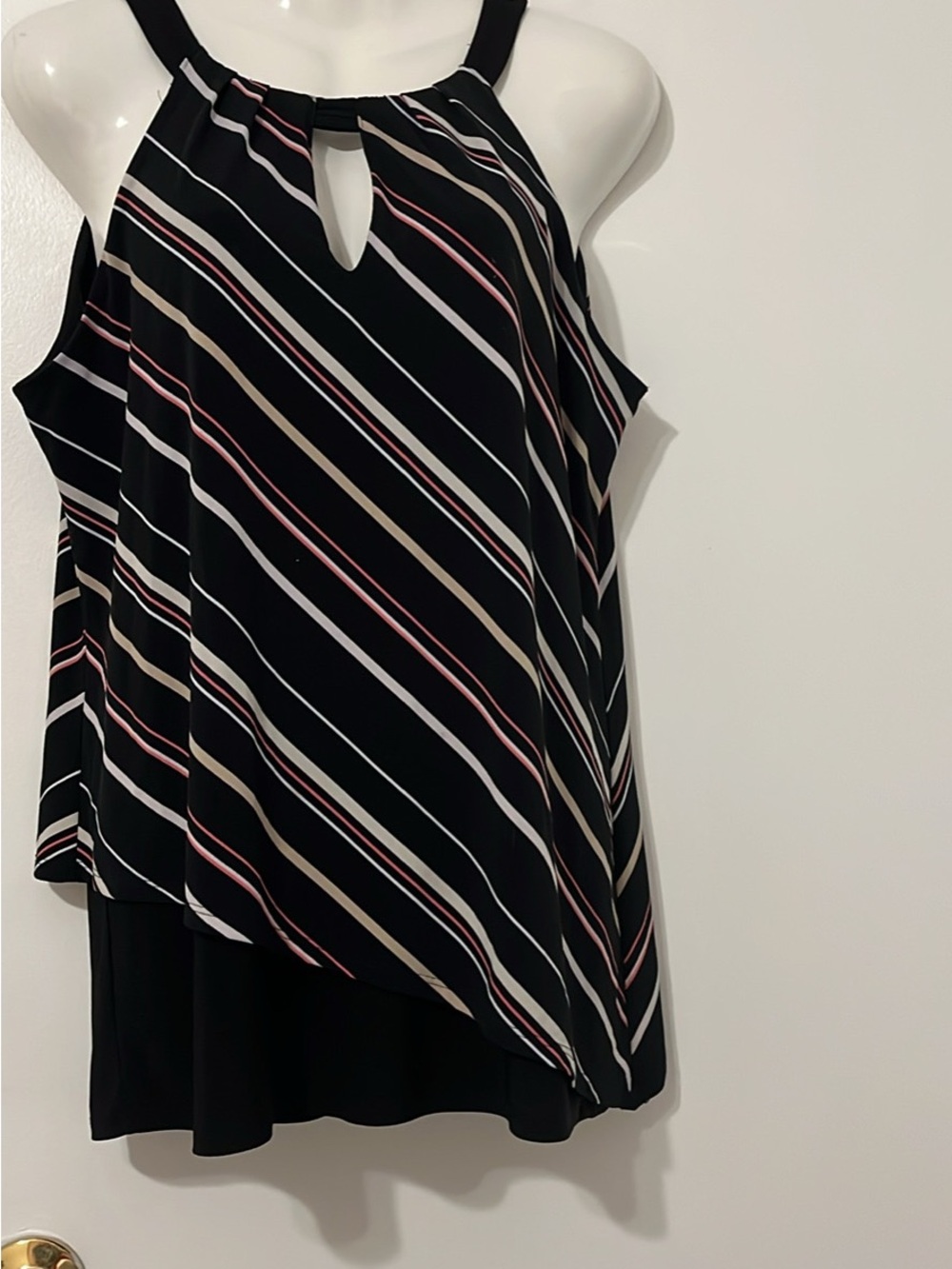White House Black Market Black Diagonal Stripe Halter Camisole with Pink & Cream